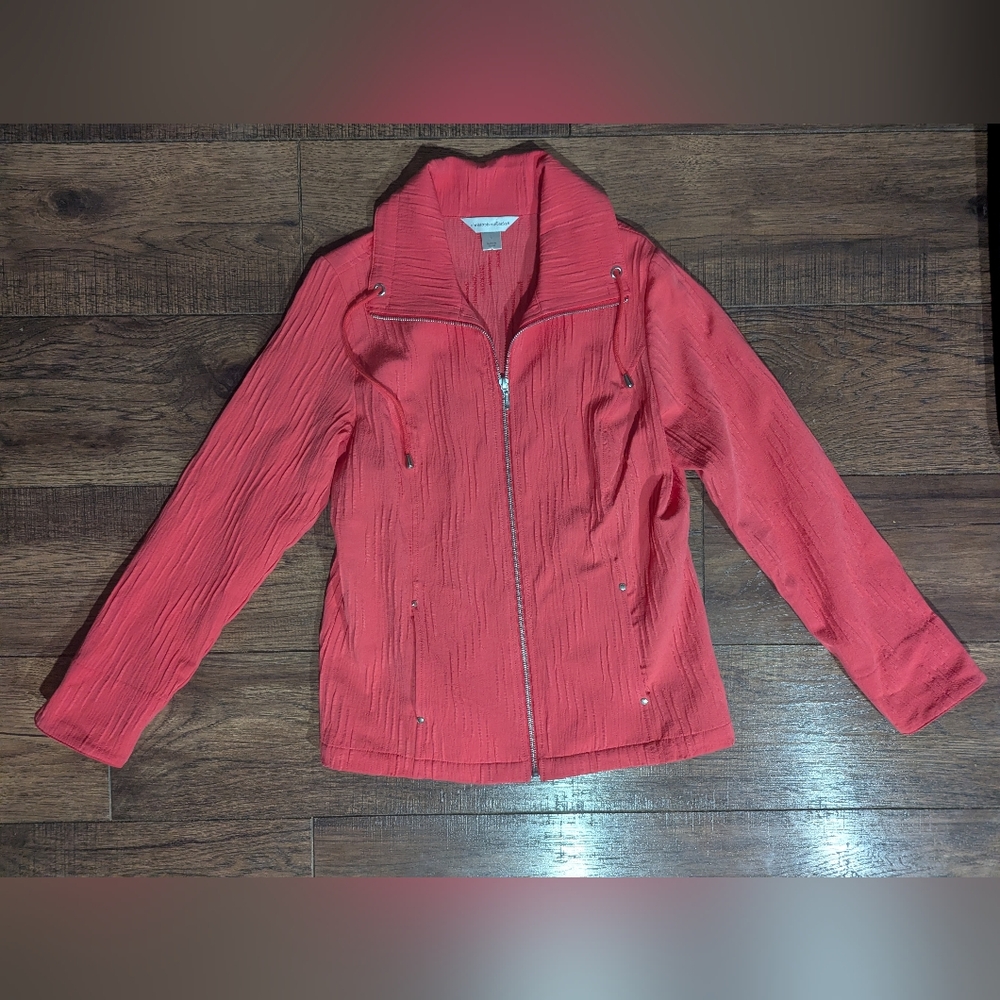 Christopher & Banks Womens Bright Coral Pink Crepe Full Zip Collar Jacket Size S
